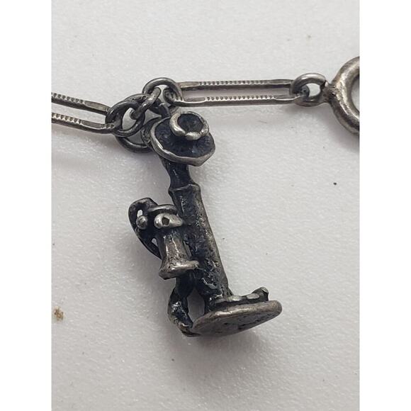 Vintage Sterling Silver Charm Bracelet Cowboy Nautical Scissors Ring Hat 7in - Picture 3 of 16